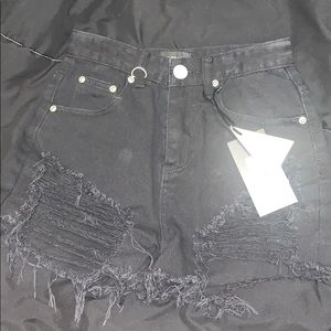 Black Distressed Denim Shorts